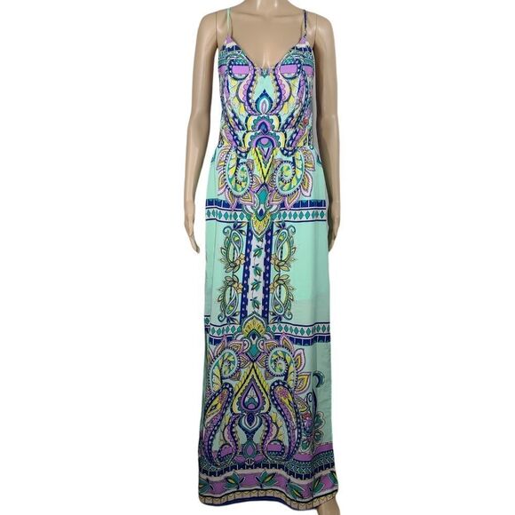 Dina be Scarf Print Boho Mint Maxi Spring Dress - Picture 1 of 8